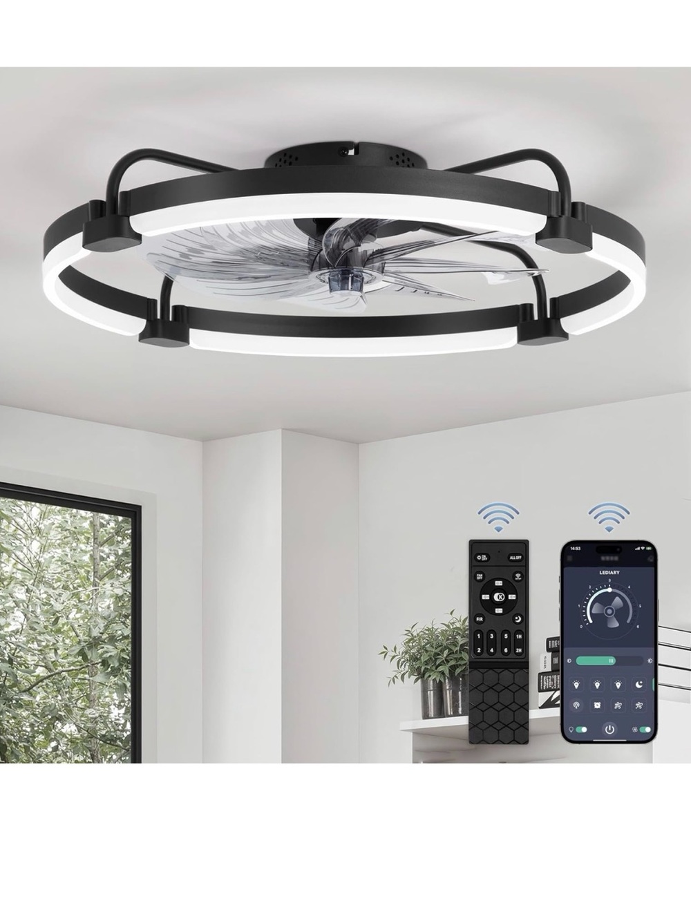 Modern LED Ceiling Fan Light - Black and White